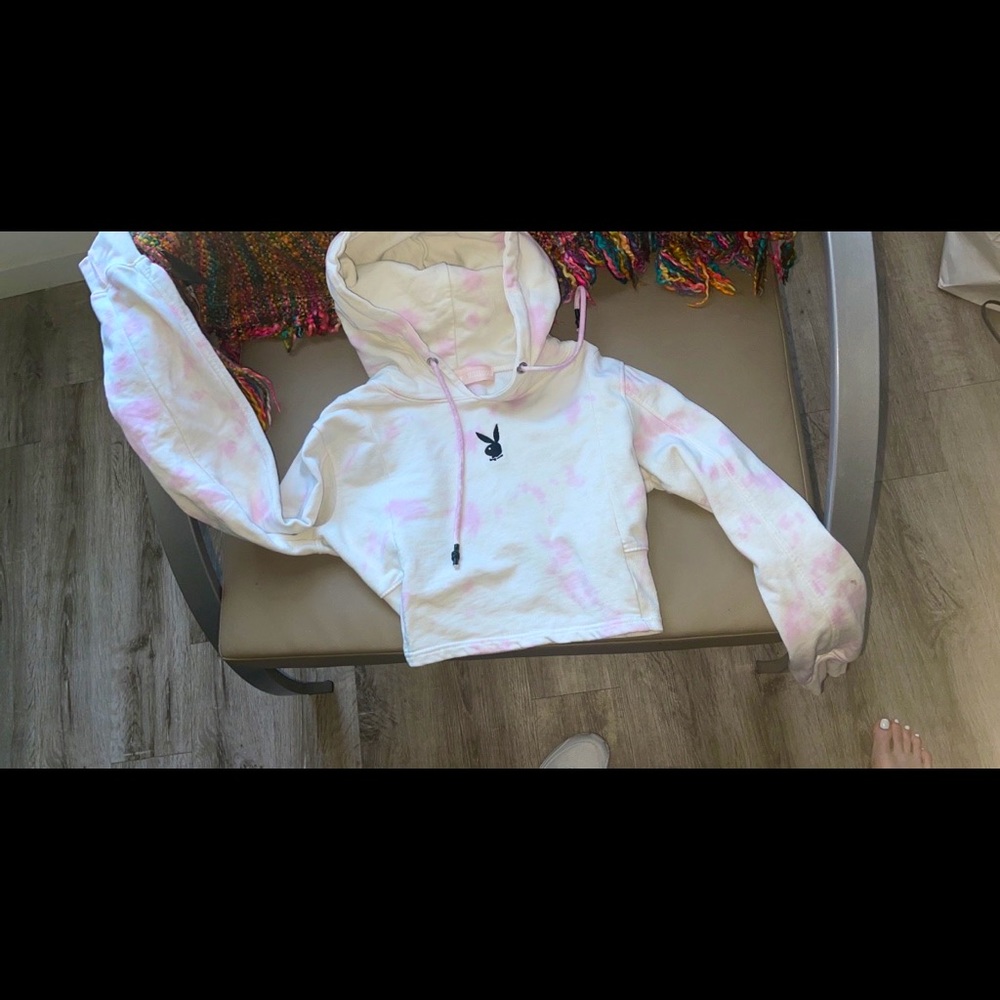 Pink Tie dye PLAYBOY cropped hoodie